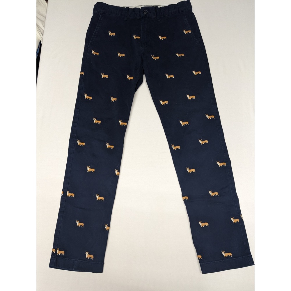 Crewcuts‎ Boys Navy Blue Corgi Dog Embroidered Stretch Chino Pants Size 12